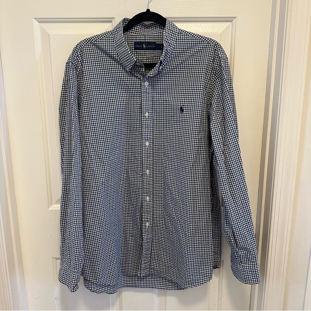 Polo Ralph Lauren Men Shirt Checked Heritage College White Green Blue XL